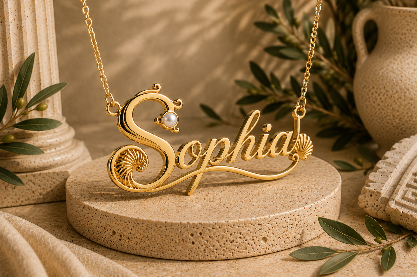Personalized Gold Name Pendant | Aphrodite Collection | Custom Greek Name Necklace